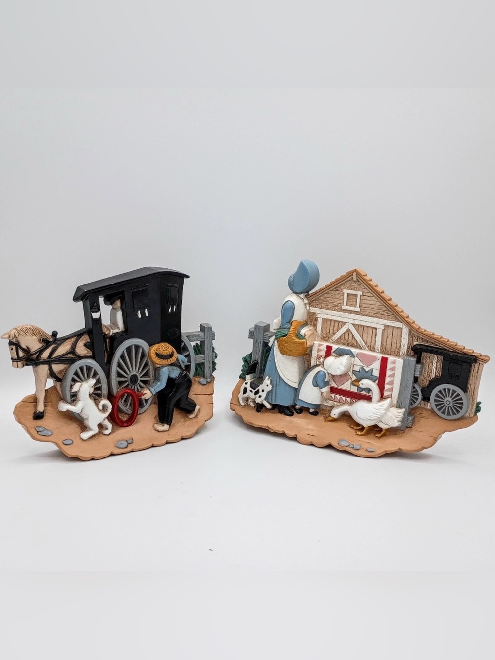 Burwood Products Wall Decor AMISH Farm Horse Buggy Barn Dog Rustic Cabincore Vtg